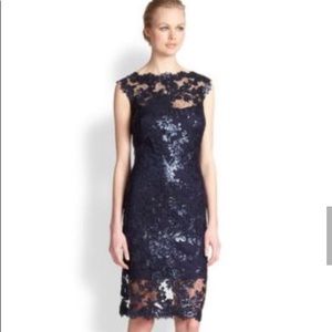 tadashi shoji black lace sequin cocktail dress